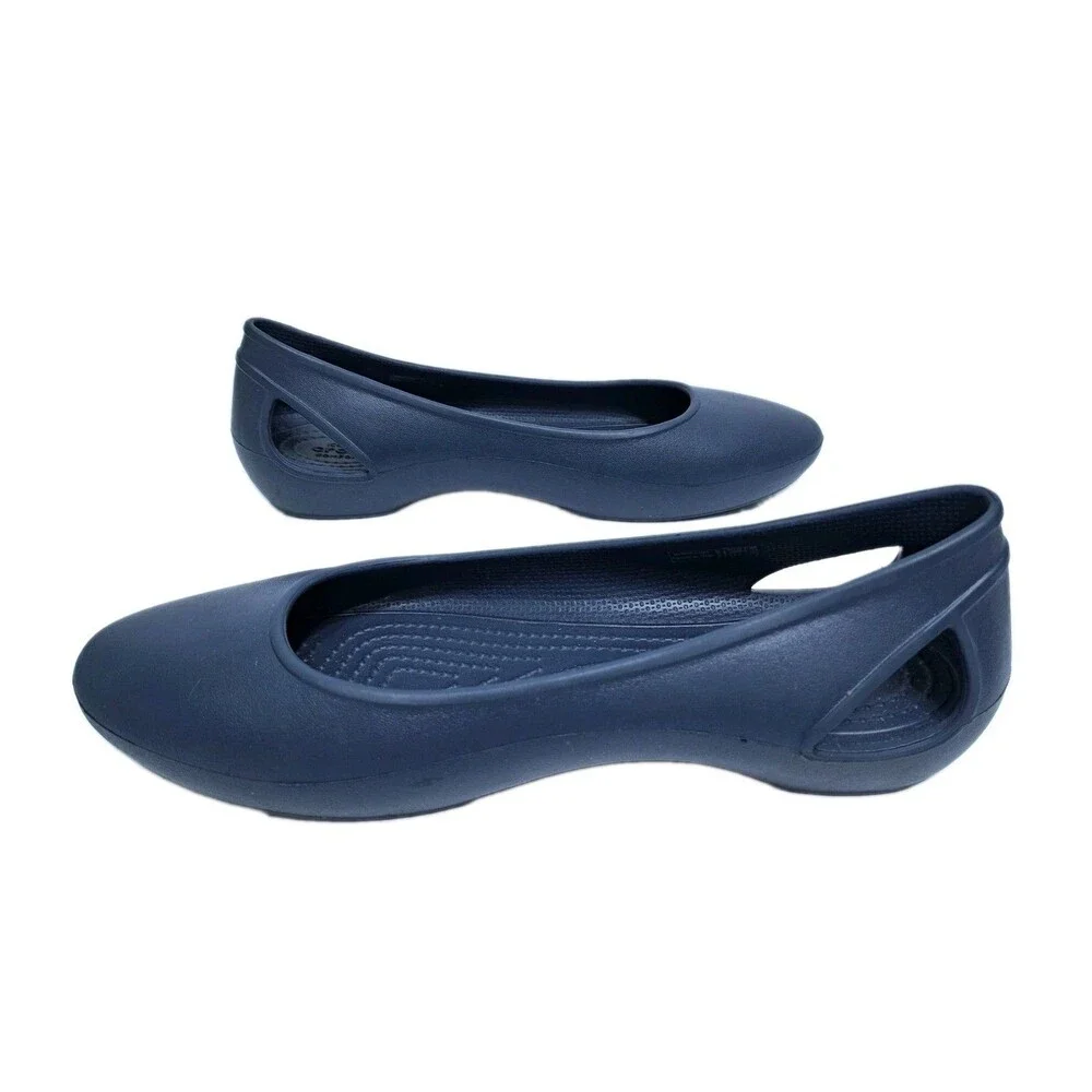 Crocs Laura Ballerina Flats Womens Size 8 Navy Blue Rubber Slip On Casual Shoes
